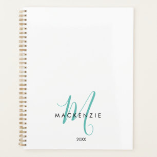 Élégant Turquoise de script blanc moderne Monogram