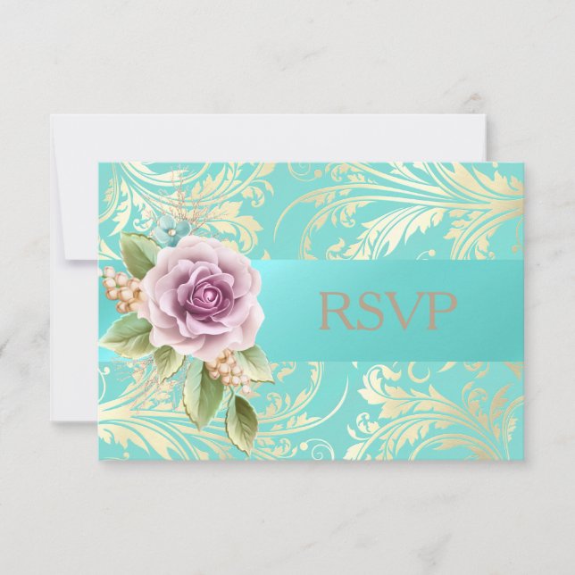 Élégant Turquoise et doré Lavande RSVP Floral (Devant)