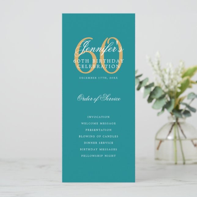 Elégant Turquoise Gold 60th Birthday Programme Men (Debout devant)
