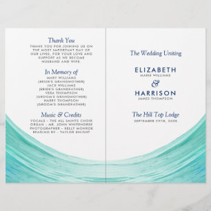 Elégant Turquoise Tides Beach Wedding Programme