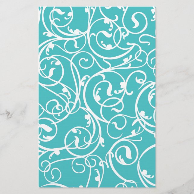 Elégant Turquoise Vintage Scroll Damask Pattern (Devant)