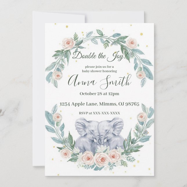 Elegant Twin Baby Shower Invitation – Watercolor (Devant)