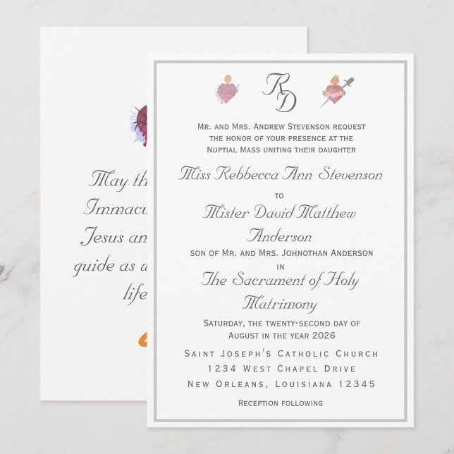 Elegant Two Hearts Catholic Wedding Invitation (Créateur téléchargé)
