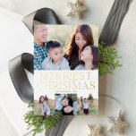Élégant Type Vacances Multiphoto Real Foil Card<br><div class="desc">Cet élégant carte photo de vacances comprend quatre photos (une horizontale et trois petites photos de carré), un arrière - plan blanc frais et "Noël le plus joli" en feuille d'or. Sur le dos, vous trouverez un arrière - plan en papier kraft. Customisez davantage ce design en ajoutant une autre...</div>