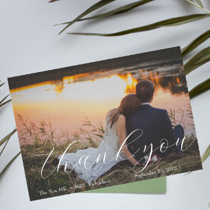 Élégant Une Photo moderne Script Mariage Merci