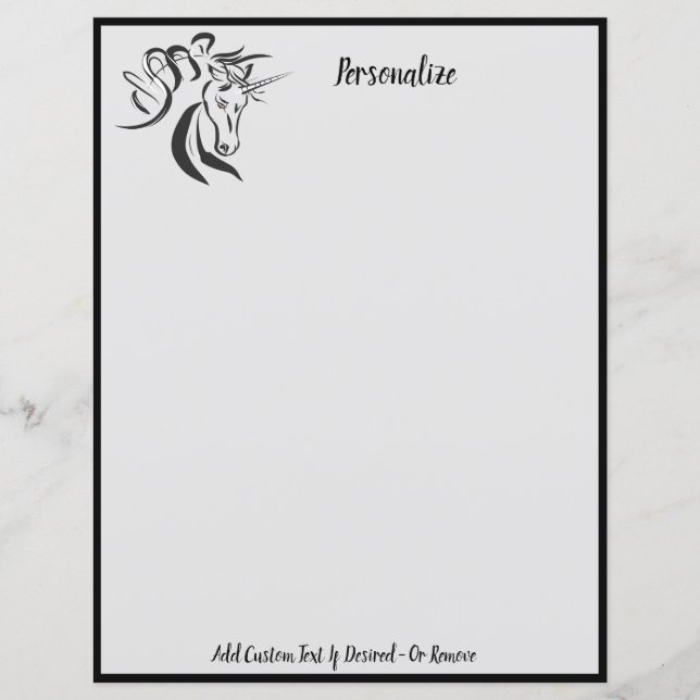 Elegant Unicorn Portrait Croquis noir & gris (Devant)