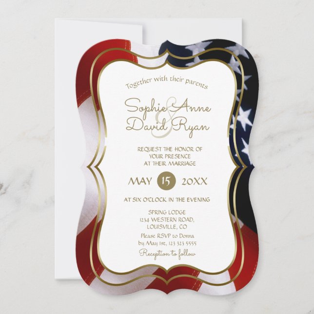 Elégant Unique USA Drapeau Gold Wedding Invitation (Devant)