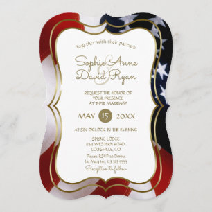 Elégant Unique USA Drapeau Gold Wedding Invitation