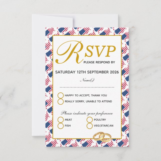 Elégant US AMERICA Wedding RSVP Response Card (Devant)