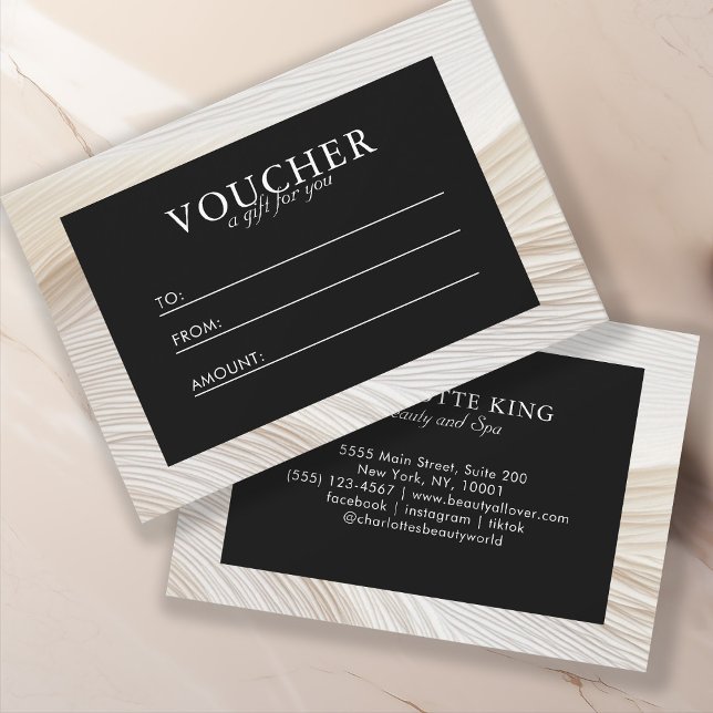Élégant, vagues, salon, bon, bon cadeau (Personalized, elegant, waves, salon, voucher, beige, black, gift certificate.)
