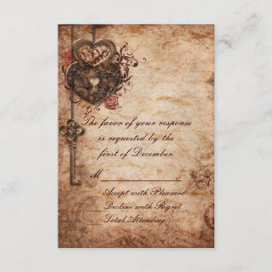 Élégant verrou et carte RSVP de mariage clé