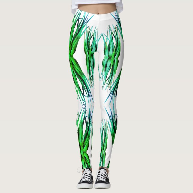 Élégant Vert Aloe Vera Plante Leggings modernes (Devant)