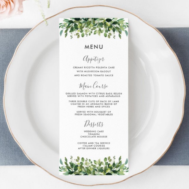 Elégant Vert Botanique Foliage Mariage Menu (Créateur téléchargé)