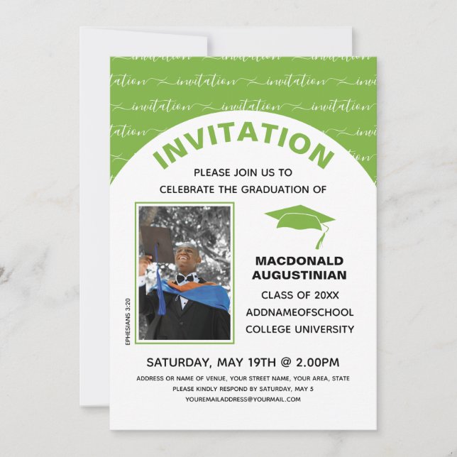 Élégant vert clair Graduate Photo Invitation (Devant)