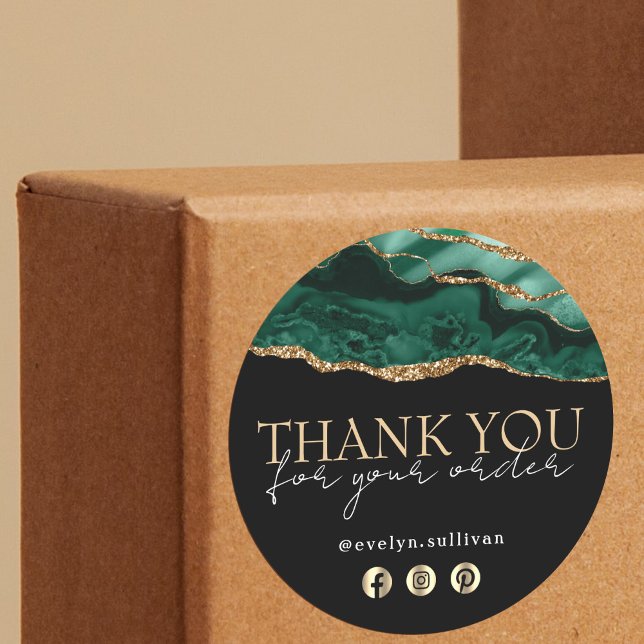 Elégant vert émeraude agate merci autocollant (Créateur téléchargé)