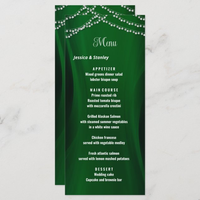 Élégant vert émeraude Noël mariage Menu (Devant / Derrière)