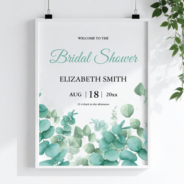 Elégant vert Eucalyptus Fête des mariées Poster (Greenery Eucalyptus Elegant Bridal Shower Poster)