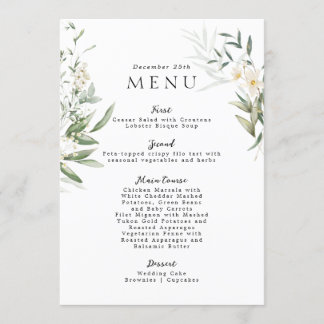 Elégant Vert Joli Menu Mariage