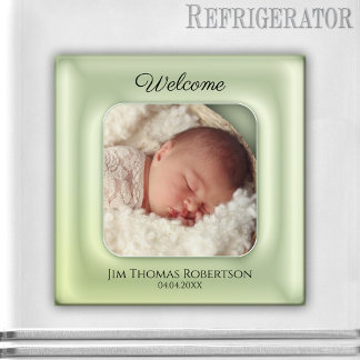 Élégant Vert Keepsaké Baby Custom Photo Magnet