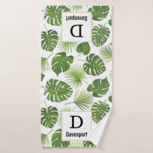 Élégant Vert Tropical Feuille Motif Monogrma