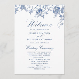 Élégant Victorian Blue Floral Wedding Programme