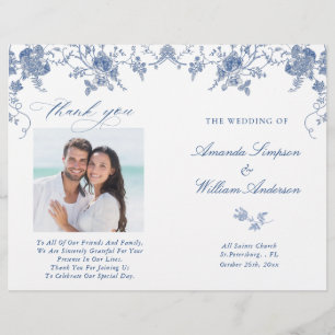 Élégant Victorian Blue Floral Wedding Programme