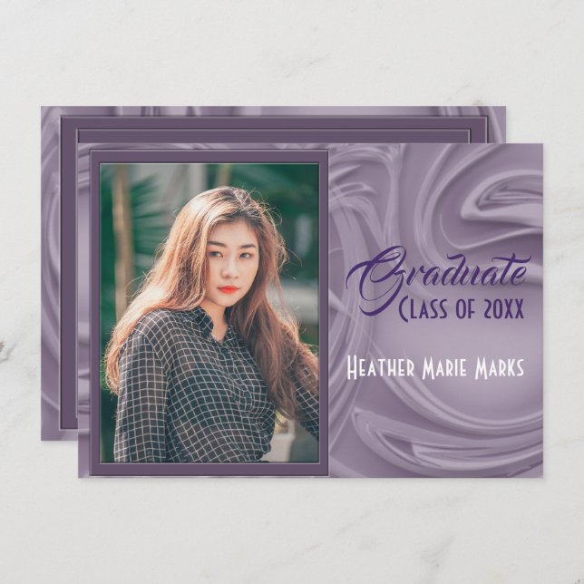 Elégant Vieux Lavande Photo Graduation Invitation (Devant / Derrière)