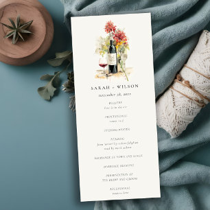 Élégant Vin Rouge Jaune Floral Programme de mariag