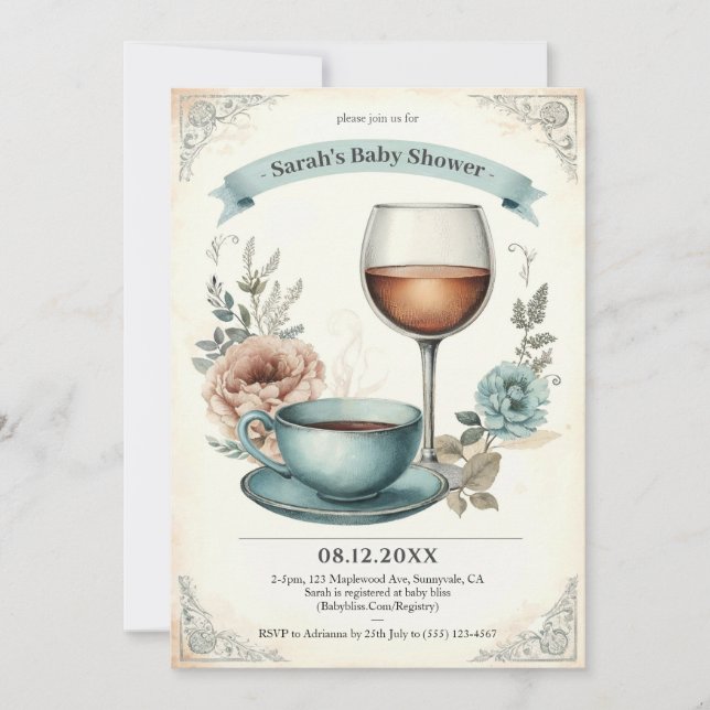 Elégant Vintage Baby Shower Invitations pour garço (Devant)