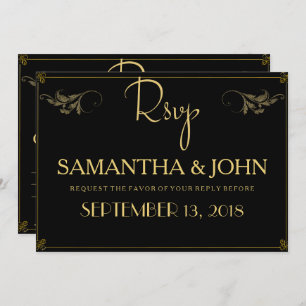 Elégant Vintage Black Gold Classic Rsvp Invitation