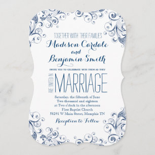 Elégant Vintage Bleu Flourish Mariage Invitations