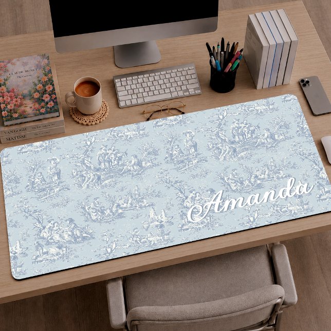 Élégant Vintage Bleu Gris Toile Monogramme (Créateur téléchargé)