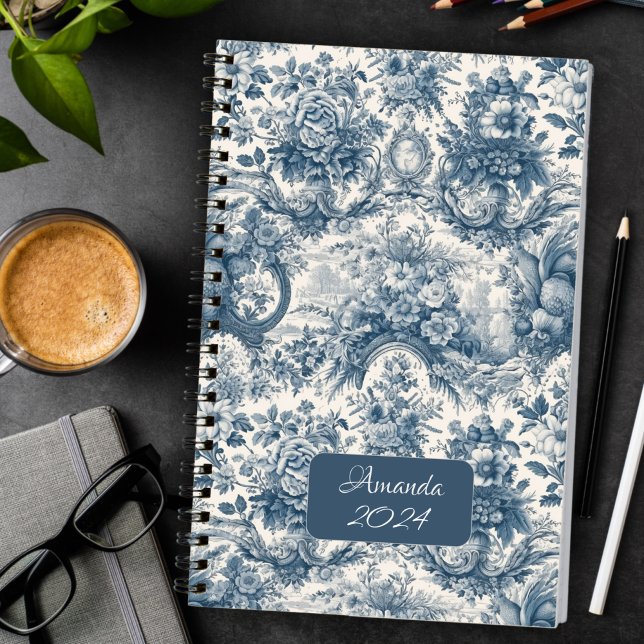 Élégant Vintage Bleu Toile de Jouy Monogramme (Créateur téléchargé)