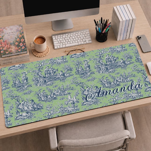 Élégant Vintage Bleu Vert Monogramme Toile (Créateur téléchargé)