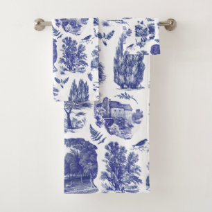 Elégant Vintage Blue Country Pastoral Toile