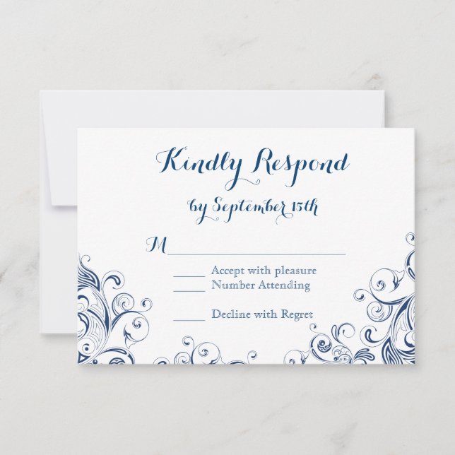 Elégant Vintage Blue Flourish Wedding Cartes RSVP (Devant)