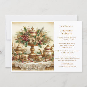 Elégant Vintage Christmas Tea Party Invitation
