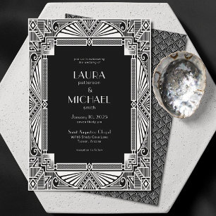 Elégant Vintage Déco noir blanc Invitation
