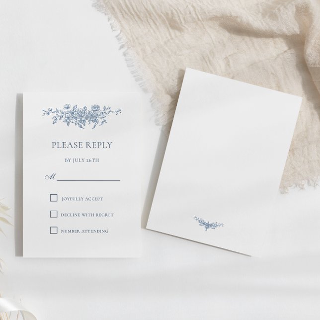 Elégant Vintage Floral Blue Wedding RSVP (Créateur téléchargé)