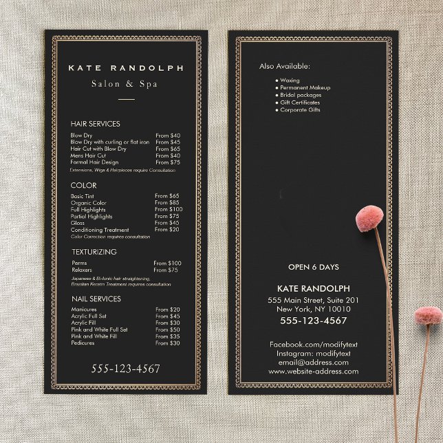 Elégant Vintage Gold Bordure Black Prix Menu (Créateur téléchargé)
