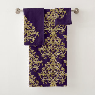 Elégant Vintage Gold Damask Purple