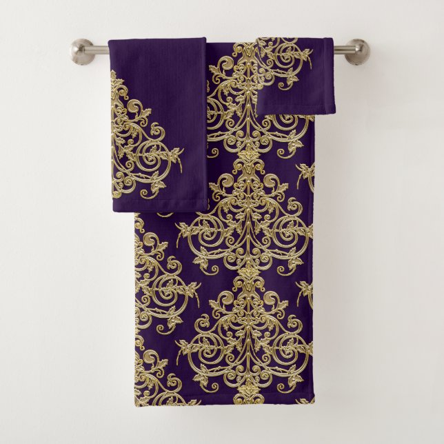 Elégant Vintage Gold Damask Purple (En situation)