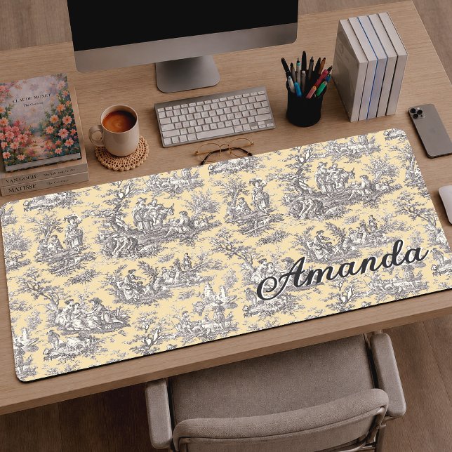 Élégant Vintage Jaune Gris Toile de Jouy Monogramm (Créateur téléchargé)