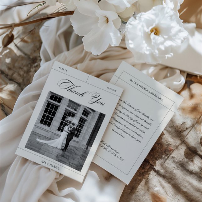 Elégant Vintage noir et blanc Mariage photo Merci (Elegant Vintage Black & White Wedding Photo Thank Thank You Card)