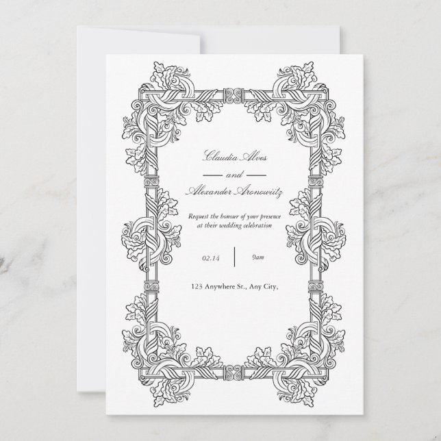 Elegant Vintage Ornate Frame Wedding Invitation (Devant)