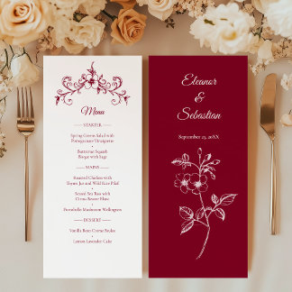 Elégant Vintage Romance Bourgogne Mariage Menu