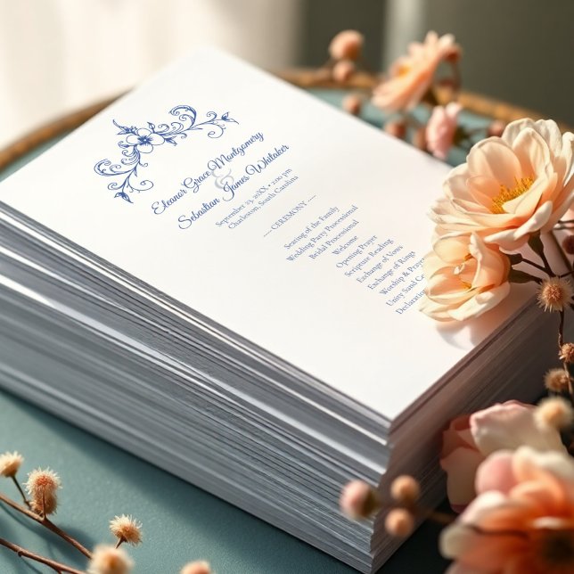 Élégant Vintage Romance Dusty Blue Wedding Program (Créateur téléchargé)
