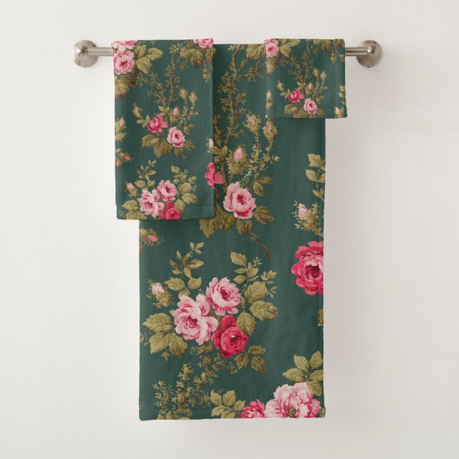 Élégant Vintage rose Roses-Vert Arrière - plan (En situation)