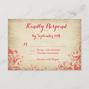 Elégant Vintage Rouge Flourish Wedding Cartes RSVP