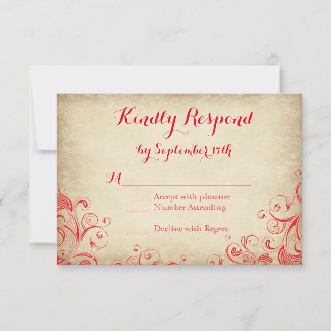 Elégant Vintage Rouge Flourish Wedding Cartes RSVP (Devant)